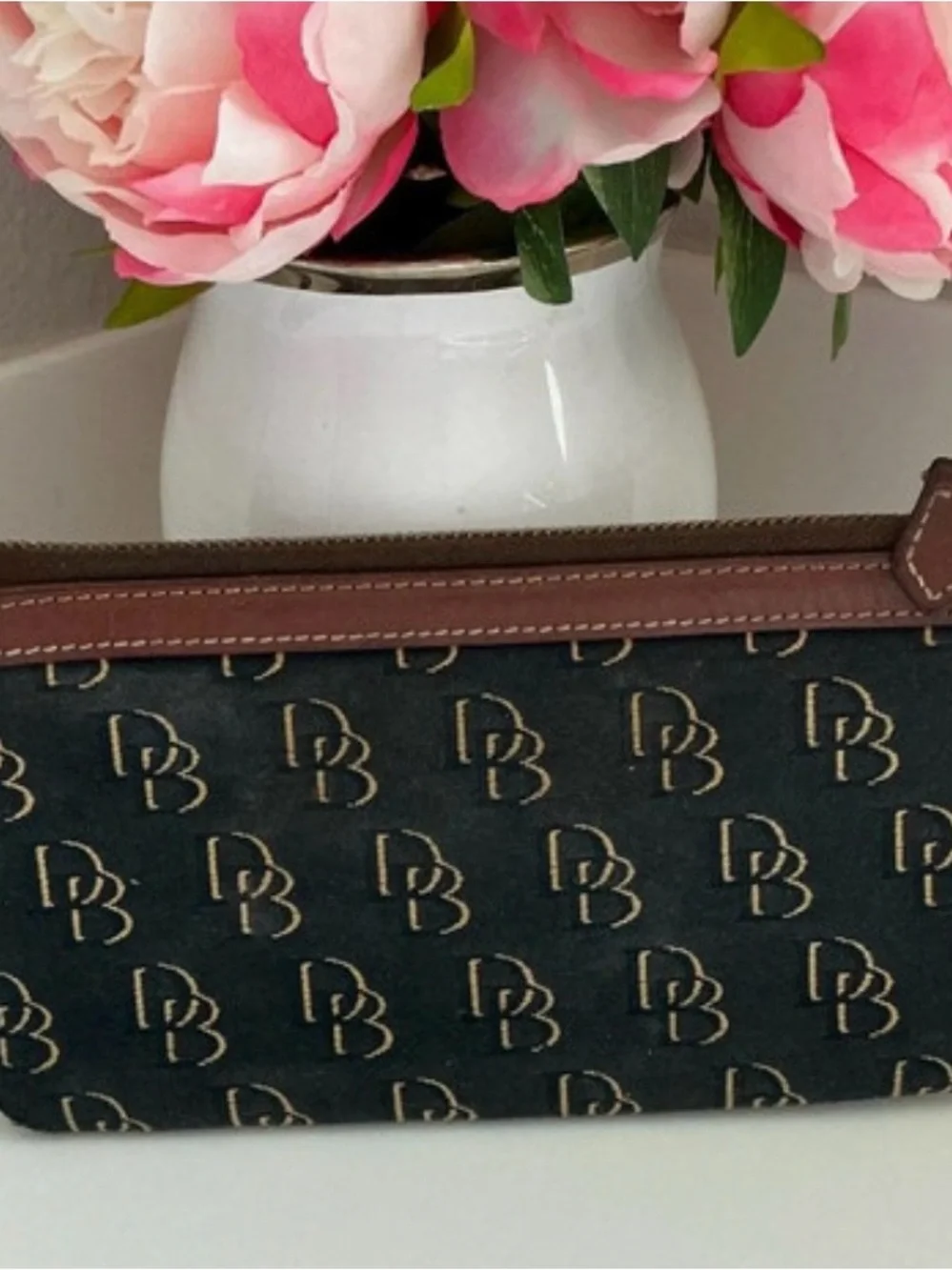 Dooney & Bourke Black DB Monogram Canvas Wristlet Clutch